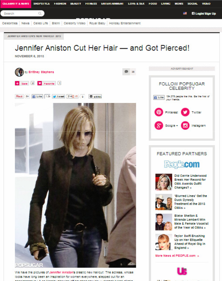 Jennifer Aniston con i capelli corti